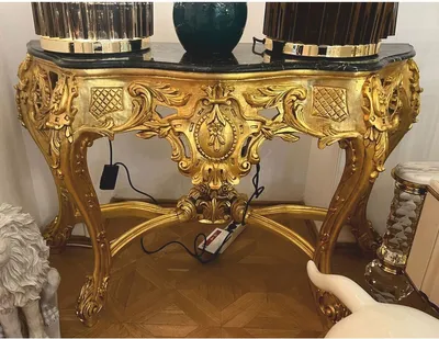 Produktbild von Casa Padrino Barock Konsole mit Marmorplatte Gold / Schwarz 150 cm - 1