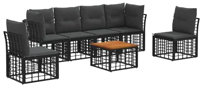 Produktbild von vidaXL Outdoor-Sofagarnitur 7 pcs Schwarz und Dunkelgrau Polyester