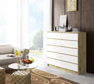 Immagine prodotto di Credenza alta 138 cm con 10 cassetti; credenza, mobile da sala da pranzo, alta 121 cm