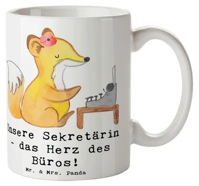 Produktbild von Mr. & Mrs. Panda Kaffeetasse Sekretärin Herz - Weiß - Geschenk, Liebe, Bedanken, Danke, des Büros, Aufmerksamkeit, Pott, Tasse, bedruckt, Dankeschön Büro, Dankbarkeit