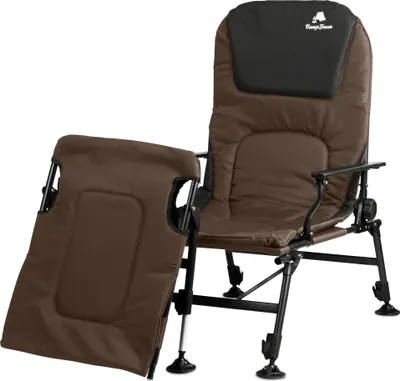Produktbild von CampFeuer 2in1 Angelstuhl, Braun/Schwarz, Höhenverstellbare Angelliege mit abnehmbarer Fußbank