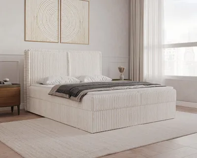 Produktbild von MOEBLO Boxspringbett 04 180x200 cm Doppelbett mit Bettkasten, Bonell-Matratze H2/H3, Topper, gepolstertem Kopfteil, Cordstoff Ambience 02, Creme