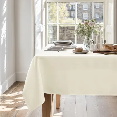 Produktbild von Deconovo Leinenoptik Tischdecke WasserabWeißend Tischdecke Lotuseffekt Tischtuch, 130x160 cm, Beige