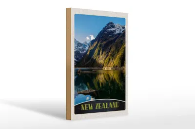 Produktbild von Holzschild Reise 20x30cm Neuseeland Meer Gebirge Natur Urlaub