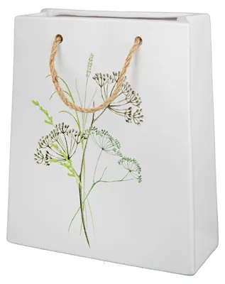 Productafbeelding van Gilde vaas, rechthoekig, "Bloemenboeket", motief van grassen, keramiek, wit, verpakking met 2 stuks, lengte 7 cm, breedte 20 cm, hoogte 23 cm. Artikelnummer: 32058. EAN: 4063387320587