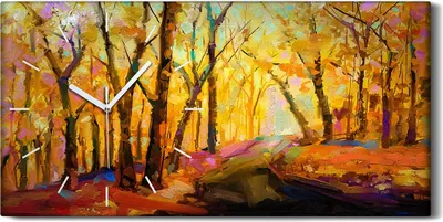 Produktbild von Leinwand Wanduhr Wandkunst Uhr 60x30 Foto Landschaft Bemalte Herbst Wald - weiße Hände