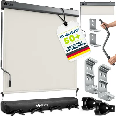 Immagine prodotto di tillvex® Tenda verticale 180x250 cm Beige per esterni e interni | Tenda a rullo per esterni impermeabile con manovella per balcone, terrazza e giardino | Tenda a rullo per balcone con protezione solare in alluminio | Tenda a rullo per la privacy