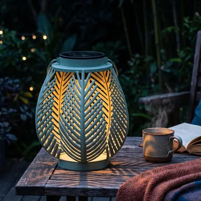 Productafbeelding van Elblight.de LED zonne-lantaarn voor buiten – tuinverlichting met COB LED, schemersensor en bladmotieven