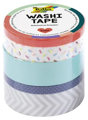 Productafbeelding van folia 26440 - Washi tape, neonoranje, plakband van rijstpapier, set van 5 - ideaal