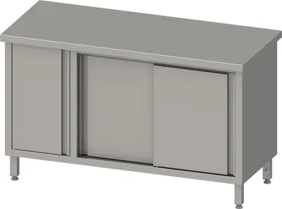 Produktbild von Arbeitsschrank mit Schiebetüren, 1500x700x850 mm, mit Flügeltürschrank links, ohne Aufkantung, verschweißt