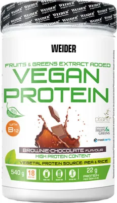 Immagine prodotto di Weider Vegan Protein 540 g brownie-cioccolato / Proteine vegetali / Gustose proteine vegetali contenenti isolato di pisello, proteine del riso ed estratti vegetali
