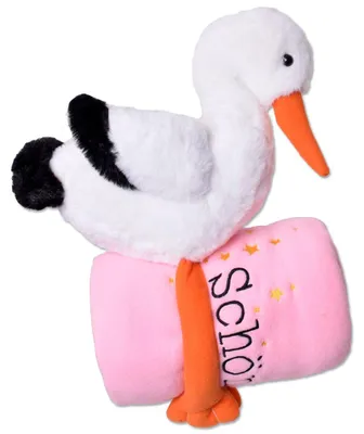 Produktbild von TE-Trend Kuscheltier Storch 38cm Plüschtier Stofftier mit rosa Decke 100x80cm