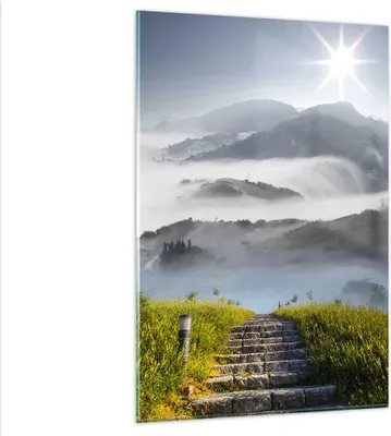 Produktbild von Bilder auf glas - Einteilig - Berg Nebel Landschaft Morgen - 80x120cm - Glasbilder - Wandbilder - Bilder - Wanddekoration aus Glas - Glas Bilder - Wandbild auf Glas - GPA80x120-2478