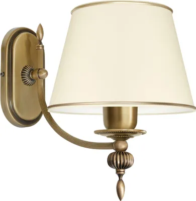 Produktbild von Wandleuchte Messing Goldpatina Stoffschirm Ecru abwaschbar 29x20x30cm E27 60W Wohnzimmer Schlafzimmer klassisch elegant Wandmontage IP20 warm