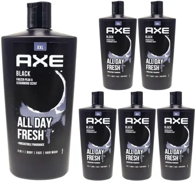 Produktbild von 6x AXE Duschgel BLACK 700ml XXL-Flasche 3-in-1 Shampoo Birne Zedernholz Gel