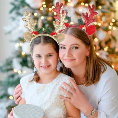Produktbild von 2 Stück Weihnachts-Stirnbänder mit Rentiergeweih, Glitzer-Haarreifen mit Geweih, Weihnachtsbaum- und Rentier-Kopfschmuck für Damen, Party-Haarschmuck