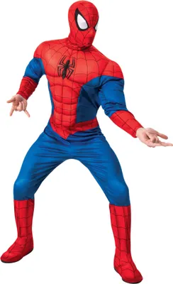 A person wearing a Spiderman costume.