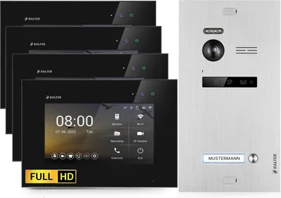 Produktbild von HD Video Türsprechanlage für 1 Familienhaus, 4x Monitore, Balter EVO HD Silber/Schwarz