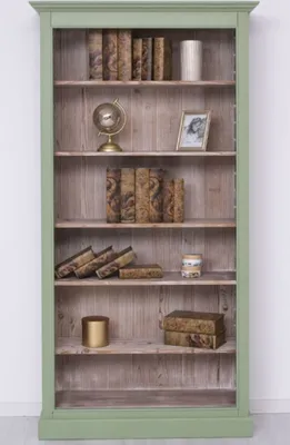 Produktbild von Casa Padrino Landhausstil Bücherschrank Grün / Naturfarben 110 x 39 x H. 210 cm - Massivholz Schrank - Regalschrank - Wohnzimmerschrank - Büroschrank - Landhausstil Möbel