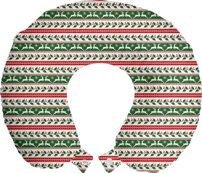 Produktbild von ABAKUHAUS Weihnachten Reisekissen Nackenstütze, Rentiere Borders, Schaumstoff Reiseartikel für Flugzeug und Auto, 30x30 cm, Dark Green Burgundy