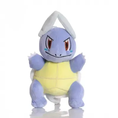 A plush toy of the Pokemon character Squirtle is shown against a white background.