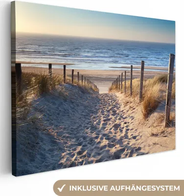 Produktbild von MuchoWow® - Leinwandbilder - Sand - Strand - Düne - Meer - Sommer, Wandbild, Wanddeko Bilder Wohnzimmer, 80x60 cm