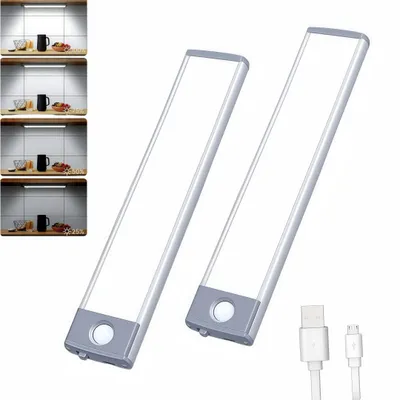 Produktbild von 2 Stück-20cm, LED Unterbauleuchte, Schrankleuchte mit Bewegungssensor, Magnetische Lichtleiste Schranklicht mit USB Ladefunktion, weißes Licht