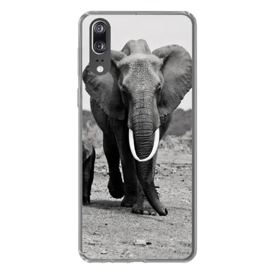 Produktbild von MuchoWow® Handyhülle Schutzhülle Hülle für Huawei P20 Elefant - Kind - Schwarz - Weiß Silikon Softcase Handy Hülle - Hardcover