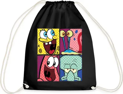 Produktbild von Spreadshirt SpongeBob Schwammkopf Patrick Gary Thaddäus Turnbeutel, One size, Schwarz