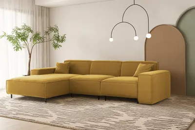 Produktbild von Ecksofa Designersofa GLORIA in Stoff Tiffani Honiggelb Ottomane Links