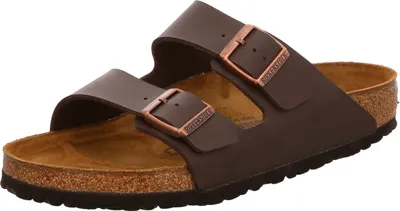 A single brown Birkenstock sandal is shown against a white background.