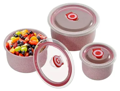 Produktbild von 3-teiliges Set Frischhaltedosen mit Deckel, luftdicht, BPA-frei, Tupperdosen, Schüssel mit Deckel, Lunch-Box, Mikrowellengeschirr, Pink