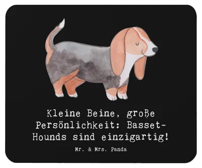 Produktbild von Mr. & Mrs. Panda Mousepad Basset Hound Persönlichkeit - Schwarz - Geschenk, liebenswert, einzigartig, Hunderassen Vielfalt, computer, Mauspad, Seelenfreunde, mousematte