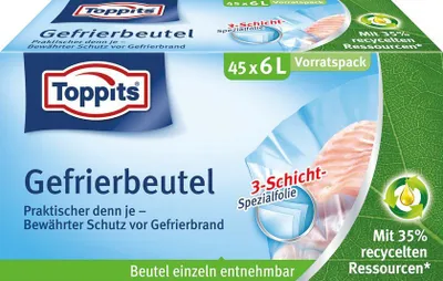 Produktbild von Toppits Gefrierbeutel 45x 6L Praktischer denn je- Bewährter Schutz vor Gefrierbrand