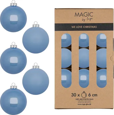 Produktbild von Weihnachtskugeln Glas 6cm 30 Stück - Airy Blue