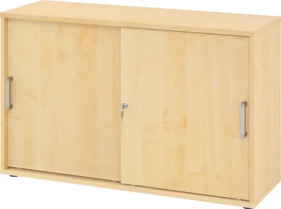 Produktbild von bümö Schiebetürenschrank office - 2 Ordnerhöhen - Nachbildung Ahorn, Griff: Chromgriff (Metall)