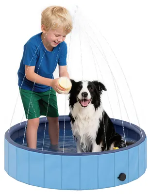 Image de Piscine pliable pour chiens - Baignoire pour petits et moyens chiens - Fond en PVC antidérapant et robuste - 80 x 80 x 20 cm - Bleu