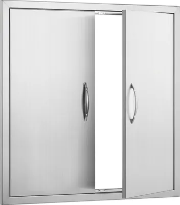 Zdjęcie produktu dla SucceBuy 790x790mm Podwójne drzwi dostępu do grilla, pionowe drzwi ze stali nierdzewnej do montażu podtynkowego z uchwytami, drzwi kuchenne na zewnątrz do wyspy grillowej i stacji grillowej