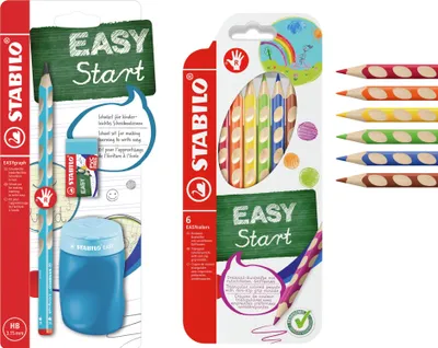 Produktbild von STABILO Ergonomischer Dreikant-Buntstift EASYcolors 6er Etui + Schulset EASYgraph mit Bleistift, Spitzer und Radiergummi