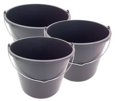 Produktbild von Baueimer 16L schwarz 3 Stück Maurereimer Zementeimer Wassereimer Schutteimer