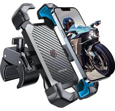 Productafbeelding van Telefoonhouder voor fiets, motor en elektrische scooter, blauw, geschikt voor telefoons van 4,7" tot 7", met automatische vergrendeling in 1 seconde en militaire anti-trillingsbeveiliging