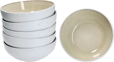 Produktbild von Tzia 6x Steingut-Schale Vanille & Weiß für Müsli, Suppe, Salat Bowl