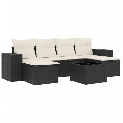 Produktbild von vidaXL 7-tlg. Garten-Sofagarnitur mit Kissen Schwarz Poly Rattan