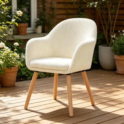 Productafbeelding van Zachte fauteuil, stoel, eetkamerstoel, keukentool, make-up stoel, bureaustoel, werkstoel (alleen verkrijgbaar met 1 stuks werkstoel). Kleur: beige