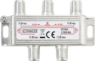Produktbild von Schwaiger VTF7844 531, Kabelsplitter, 5 - 2250 MHz, Silber, 1 Stück(e), 76 mm, 58 mm