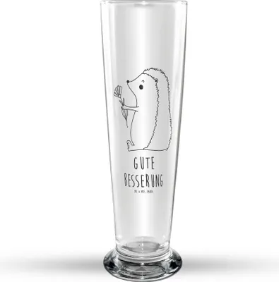 Produktbild von Mr. & Mrs. Panda Bierglas Igel Blumen - Transparent - Geschenk, krank, Trinkglas, Lustige Sprüche, Besuch, Glasbecher, Bierbecher, Glasbierglas, Krankenhaus, Bier Glas