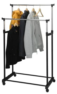 Produktbild von Storage solutions Kleiderständer mit Doppelstange 4 Rollen Metall