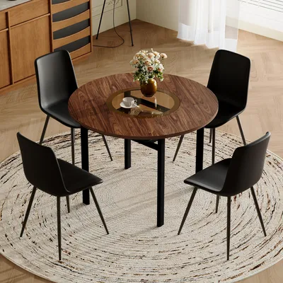 Productafbeelding van Eetkamerstoel, minimalistisch design, ergonomisch, gebogen rugleuning, set van 2 (bruin + zwart)
