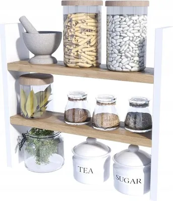 Produktbild von MATKAM Küchenregal, H40 x B44 x T10 cm, zweistöckige Organisation für optimalen Küchenkomfort, einfache Montage (Artisan Eiche-Weiß)