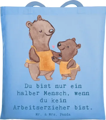 Produktbild von Mr. & Mrs. Panda Jutebeutel Arbeitserzieher Herz - Sky Blue - Geschenk, Tote Bag, Studium, Pädagogische Fachkraft, Laptoptasche, Ausbildung, Beruf, Tasche, Spruch